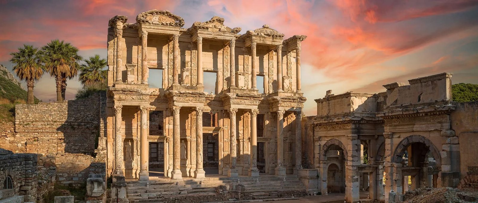 Stand before the Library of Celsus at opening hour