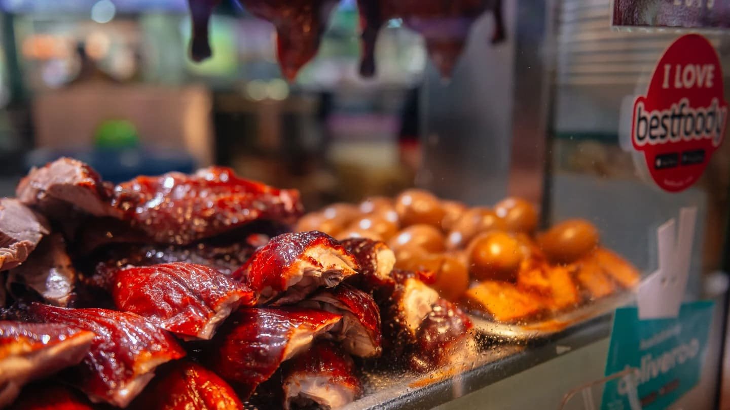 Local food being prepared at a food market