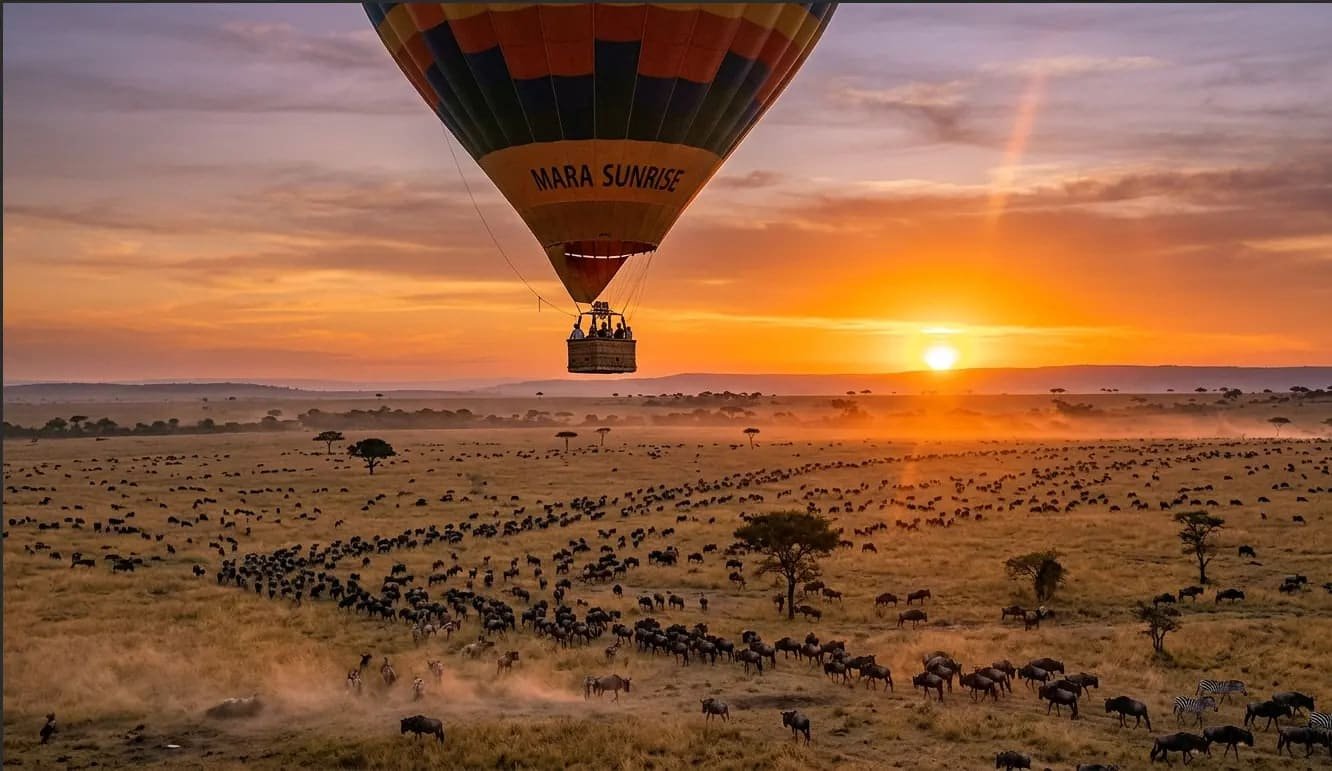 Sunrise hot-air balloon over the Maasai Mara