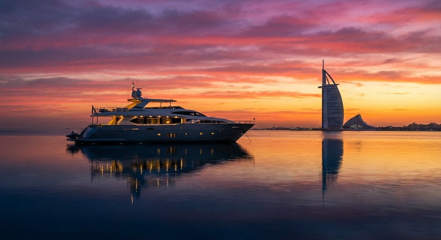 A sunset yacht cruise past Palm Jumeirah and Atlantis