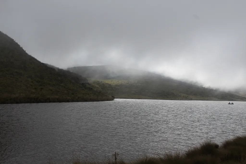 Mount Kenya's peaks seen from the moorland near Lake Ellis
