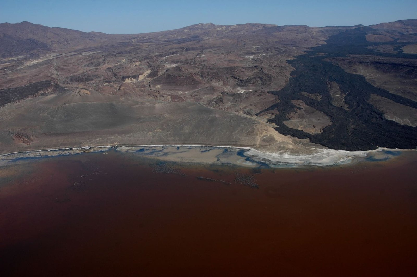 Lake Logipi, a red alkaline lake at the north end of the Suguta Valley