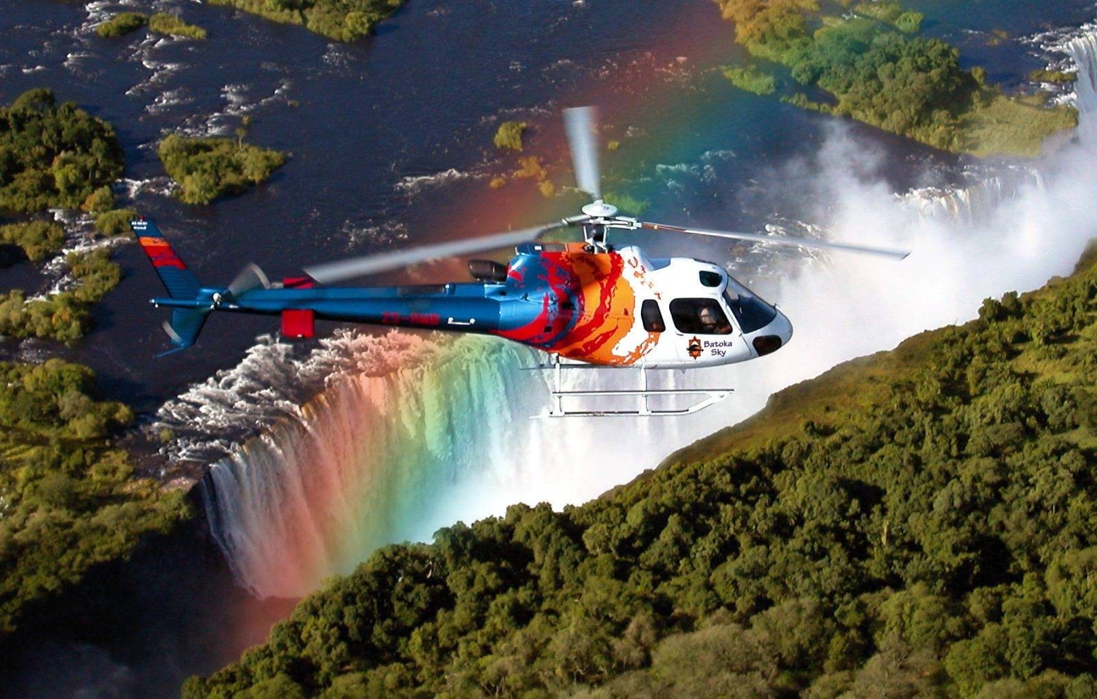 Aerial view of Victoria Falls, the gorge and the Zambezi below