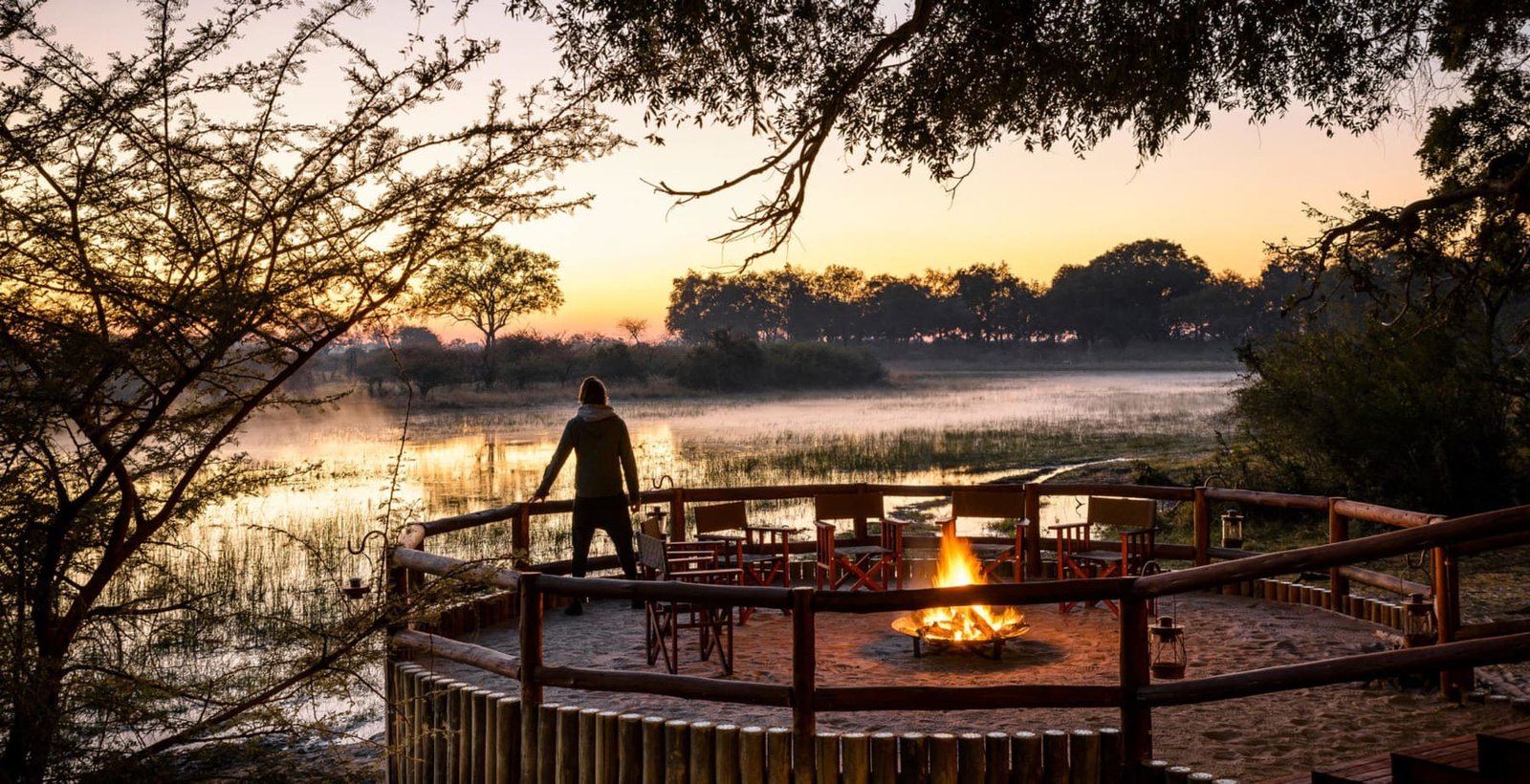 A camp deck over Okavango floodplain