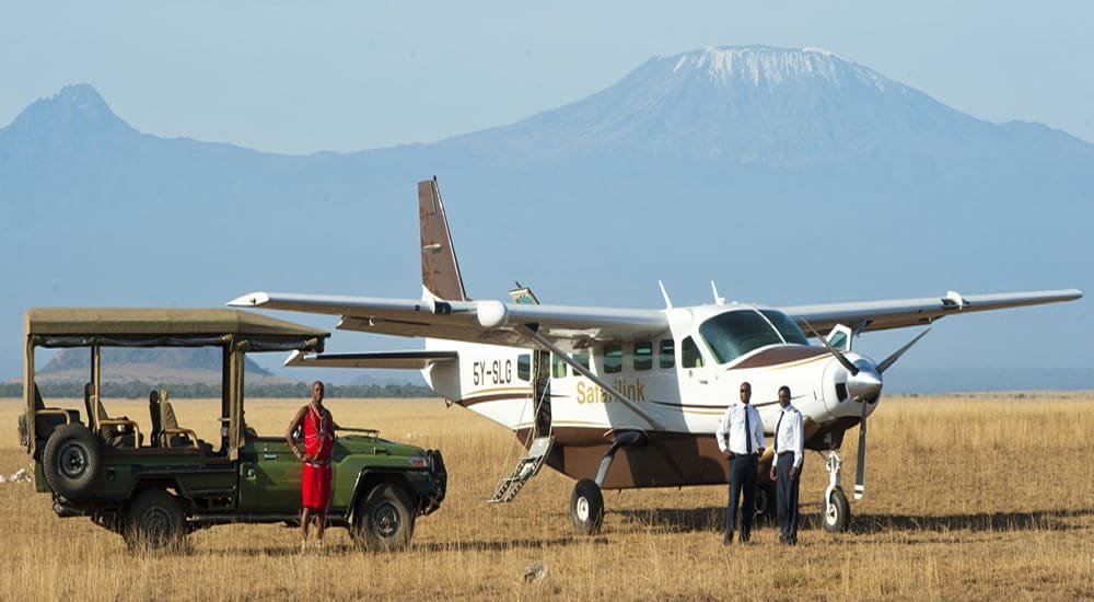 A light aircraft on a remote bush airstrip