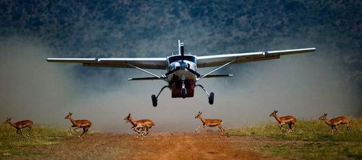 A light aircraft on a remote bush airstrip