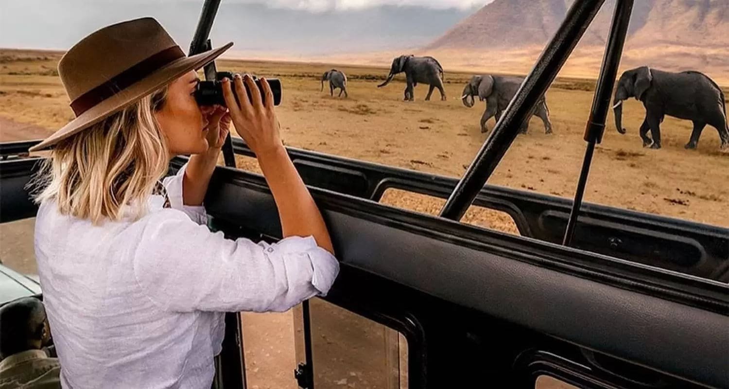 A single traveller at rest on safari
