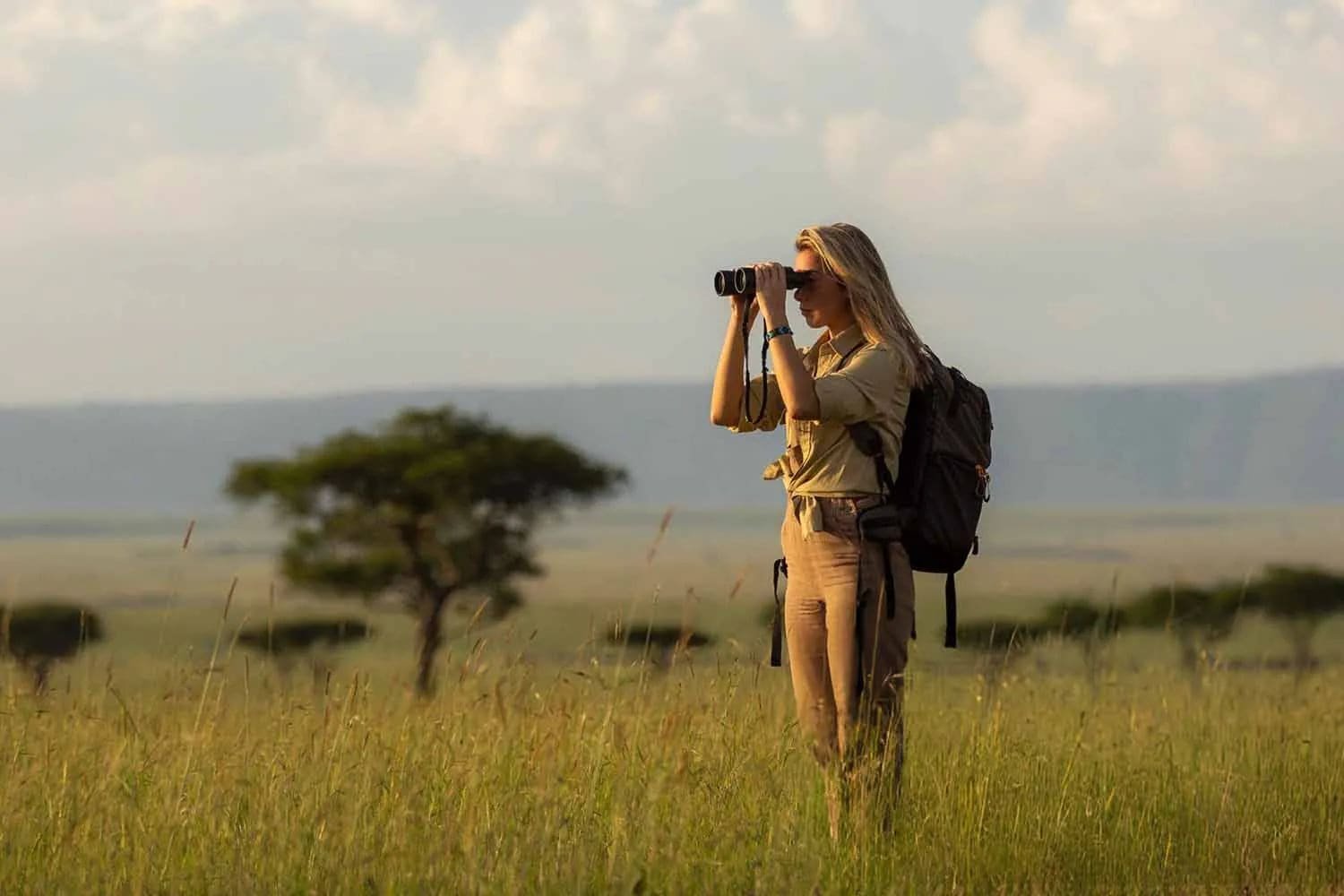 A single traveller at rest on safari